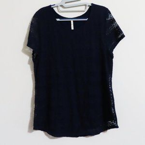 Leo & Nicole women lace overlay navy blue blouse